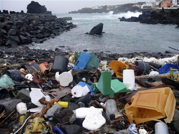 Researchers tracking garbage in the Atlantic last February came across this collection of plastic debris on Portugal's Azores Islands.